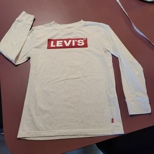 Boys, Levi's long sleeve tshirt, cream/off white, red logo, size large